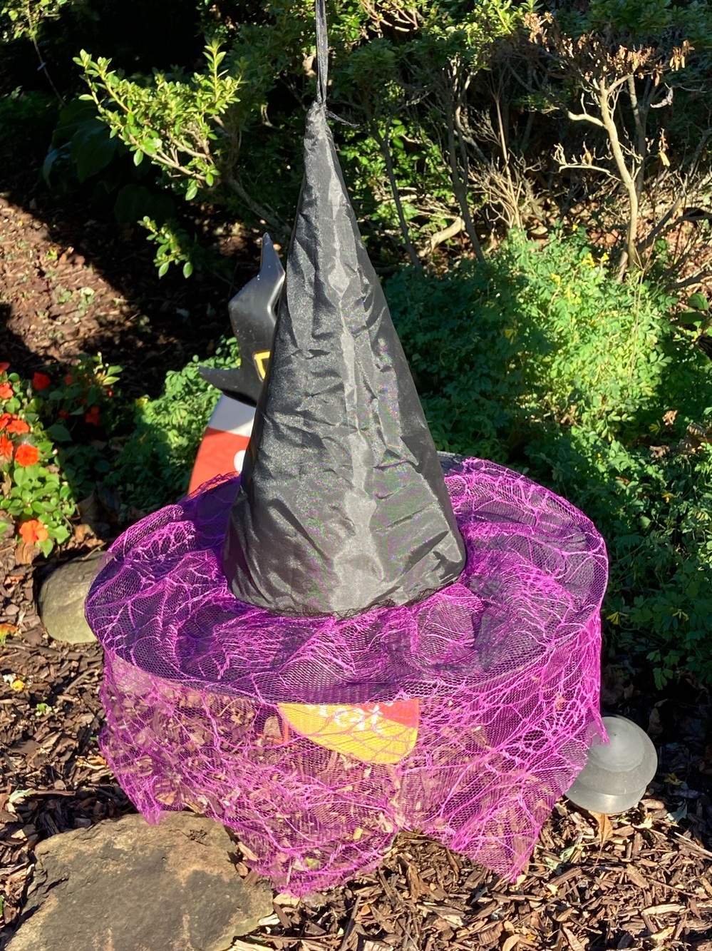 Witches Hat Halloween Pointy Hat Purple Netting Around Rim